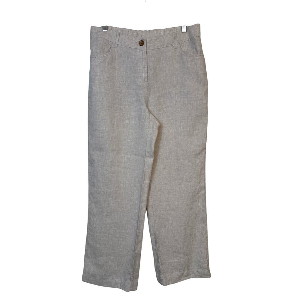 NWOT Chicos 100% Linen Straight Leg Pants Sz 0 Beige Resort Travel Relaxed Beach